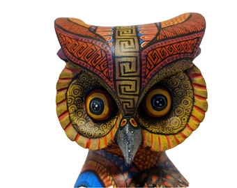 Owl Alebrije Art Mexican Wood Carving Home Decor, Handmade Animal Sculpture & Mexican Folk Art Fusion, Owl Figurine from Oaxaca Mexico