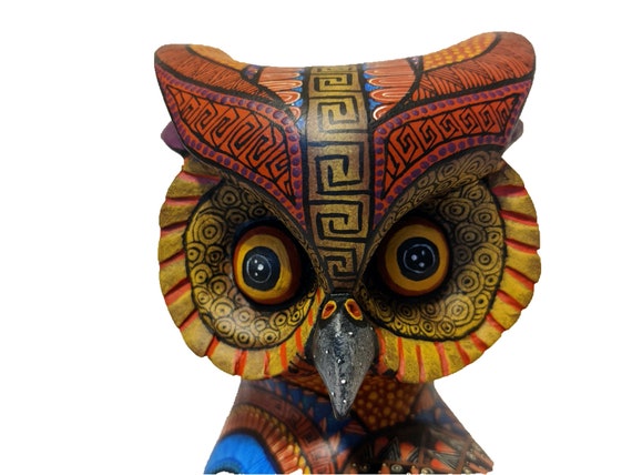 Mexican Alebrije Owl Wood Carving Handcrafted Sculpture Black Mexican Alebrije Owl Wood Carving Handcrafted Sculpture Black