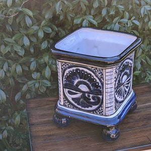 Gorgeous 4 Footed Planter is a Handmade Mexican Ceramic Talavera Flower Pot for Outdoor Garden Decor, Indoor Home Decor