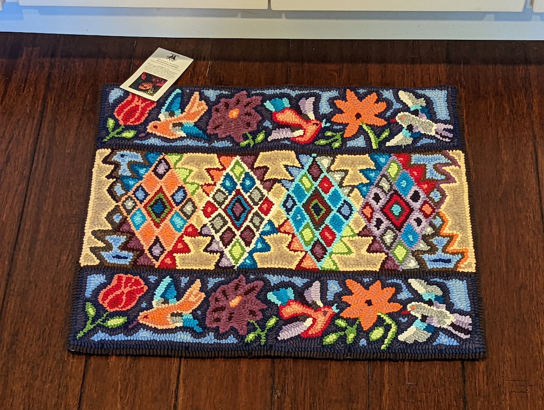 Mayan Tapestry Textile Wall Art, Cool Hooked Rug Handmade Authentic