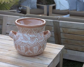 ホワイトサンバーストフラワーポット | 10.5インチ 手作りメキシカンプランター