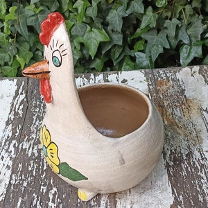 Chicken Planter, Handmade Mexican Pottery from Atzompa, a charming Pot for any Indoor Home Decor or Outdoor Garden Decoration
