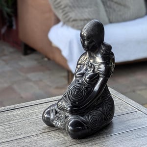 Pregnant Mom with Baby Figurine Home Decor in Barro Negro | Handmade Black Clay Mexican Pottery from San Bartolo near Oaxaca, Mexico