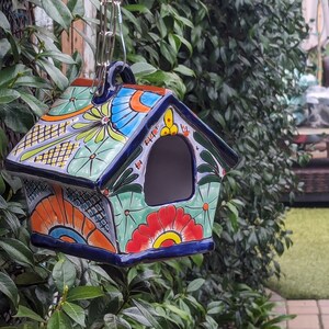 Ceramic Bird Feeder Talavera Pottery, Decorative Outdoor Hanging Feeder Station, Handmade Mexican Pottery to Attract Wild Birds