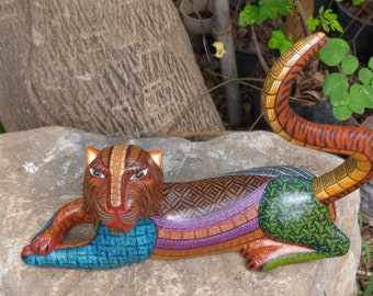 Lion Alebrije  Oaxaca Mexico Folk Art, Handmade Home Decor for Original Wood Sculpture, Carved Animal Unique Gift, Genuine Original