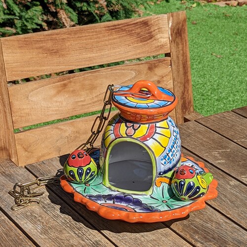 Ceramic Bird Feeder, Talavera Pottery, Decorative Outdoor shops Hanging Feeder Station w Chain, Handmade Mexican Pottery, Attract Wild Birds