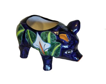 Pot de fleur de cochon Lilly, poterie Talavera, utilisez ce pot de fleur de cochon en céramique pour décoration extérieure ou intérieure, jolis cadeaux de cochon faits à la main