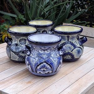 Blue & White Talavera Planters | 10.5" Tall Ceramic Mexican Flower Pots, Various Patterns