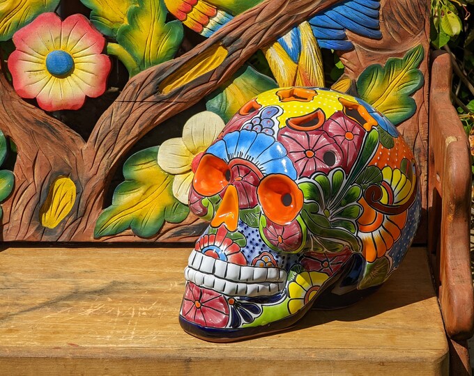 Halloween Decor Ceramic Skull Art Talavera Pottery Porch or Etsy