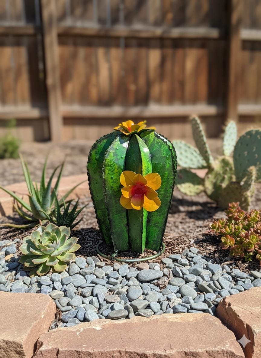 Garden Cactus Decor | Metal Mexican Yard Art - Etsy