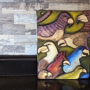 Ceramic Wall Art, Original Artwork, Mexican Folk Art for Living Room Wall Decor or Home Decor Artwork for Walls, Featuring a Parrot Party