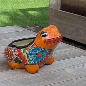 Frog Flower Pot and Ceramic Planter is Talavera Pottery for Indoor Outdoor Use |  Small Mexican Planter Pot