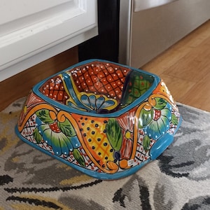 Ceramic Dog Dish Talavera Pottery for Medium Sized Dogs, Gorgeous Pet Food Bowl, Hand Painted Mexican Dog Bowl, Dog Lover Home Decor