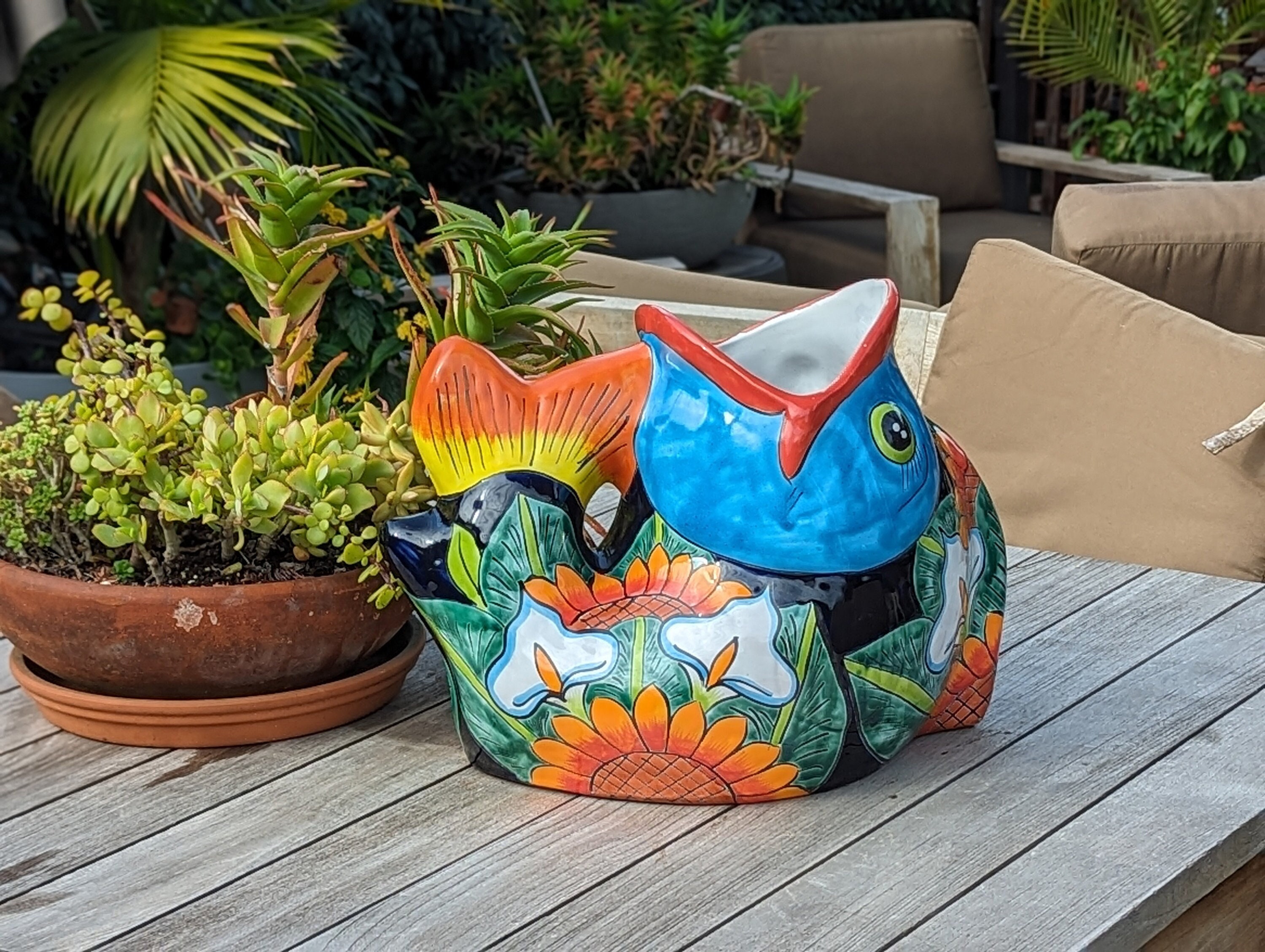 Talavera Whale Planter 4 | Hand Painted Mexican Pottery, Outdoor