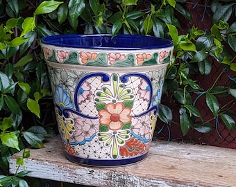 Marisela Flower Pot | 10.5" Round Ceramic Planter is Handmade Mexican Pottery for Outdoor Garden Decor, Indoor Home Decor, or Centerpiece