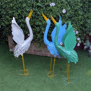 Rustic Metal Heron Garden Statue - Coastal Yard Art