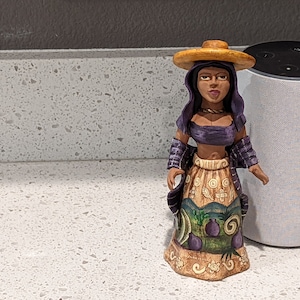 Woman with Hat Home Decor Mexican Folk Art, Handmade Woman Figurine Statue, Clay Pottery Original Art from Oaxaca, Mexico