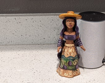 Woman with Hat Home Decor Mexican Folk Art, Handmade Woman Figurine Statue, Clay Pottery Original Art from Oaxaca, Mexico
