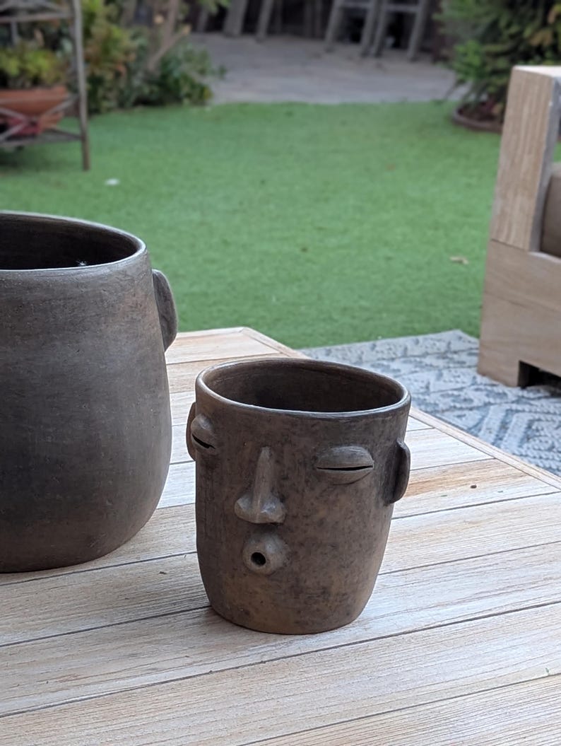 Smoked Big Face Planter & Whistler Flower Pot, Handmade Mexican Pottery of Atzompa Mexico, Home Decor  Indoor Outdoor Decor, Substantial Plant Potby luv2brd.etsy.com