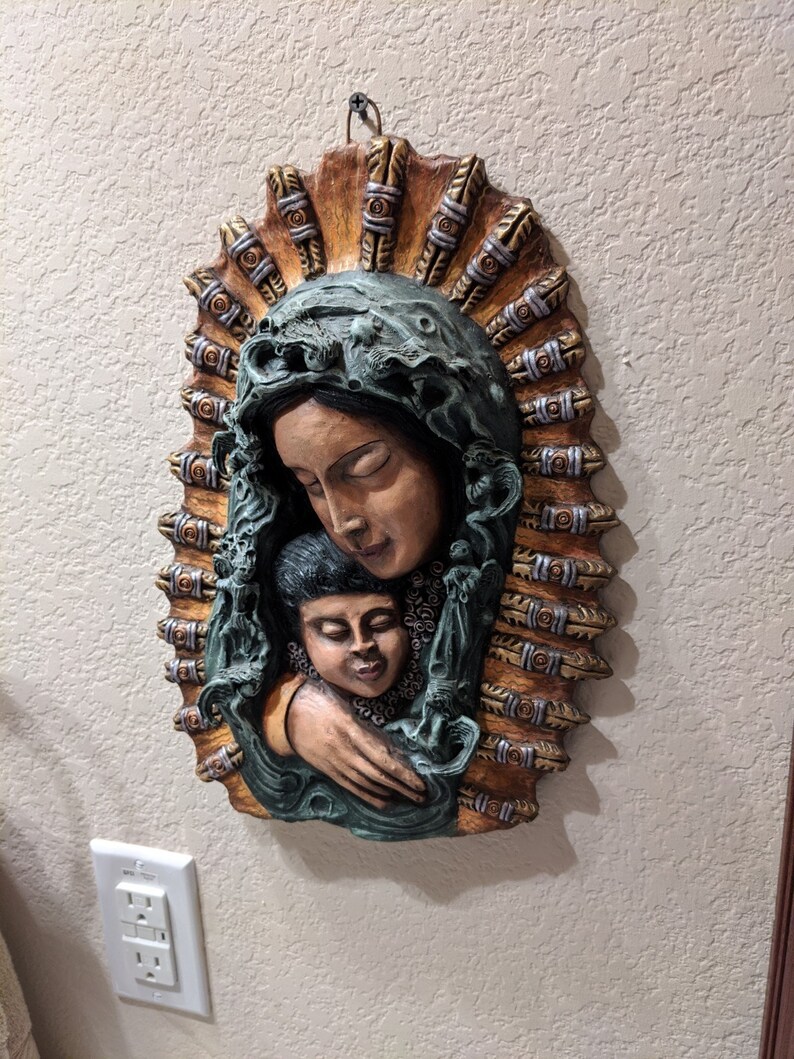 Mother and Child Wall Art Decor Handmade Hand Painted Living image 3