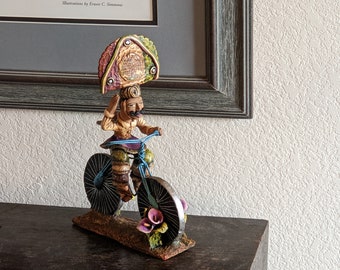 Handmade Gift | Mexican Hat Dancer on Bicycle Original Folk Art & Clay Figurine, Unique Home Decor from Oaxaca, Mexico by Jose Juan Aguilar