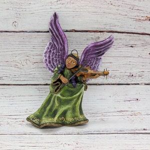 Angel Violinist Christmas Tree Ornament for Holiday Decor or Christmas Decoration | This Angel is Handmade Folk Art from Oaxaca Mexico (#13)