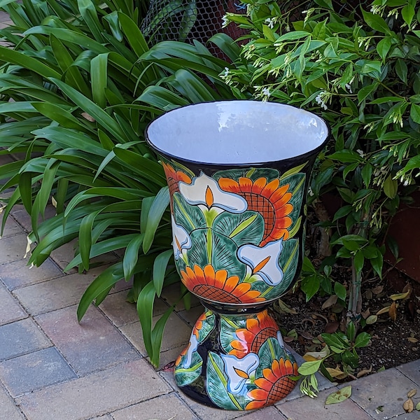 Sunflower Lily Planter is 22" Tall Handmade Talavera Ceramic Mexico Pottery | Stunning Outdoor Garden Decor for Home, Yard Art for Garden