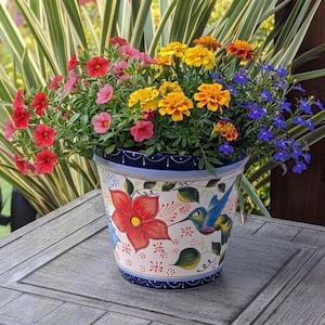 Maceta de colibrí, maceta de cerámica mexicana pintada a mano en 4 tamaños