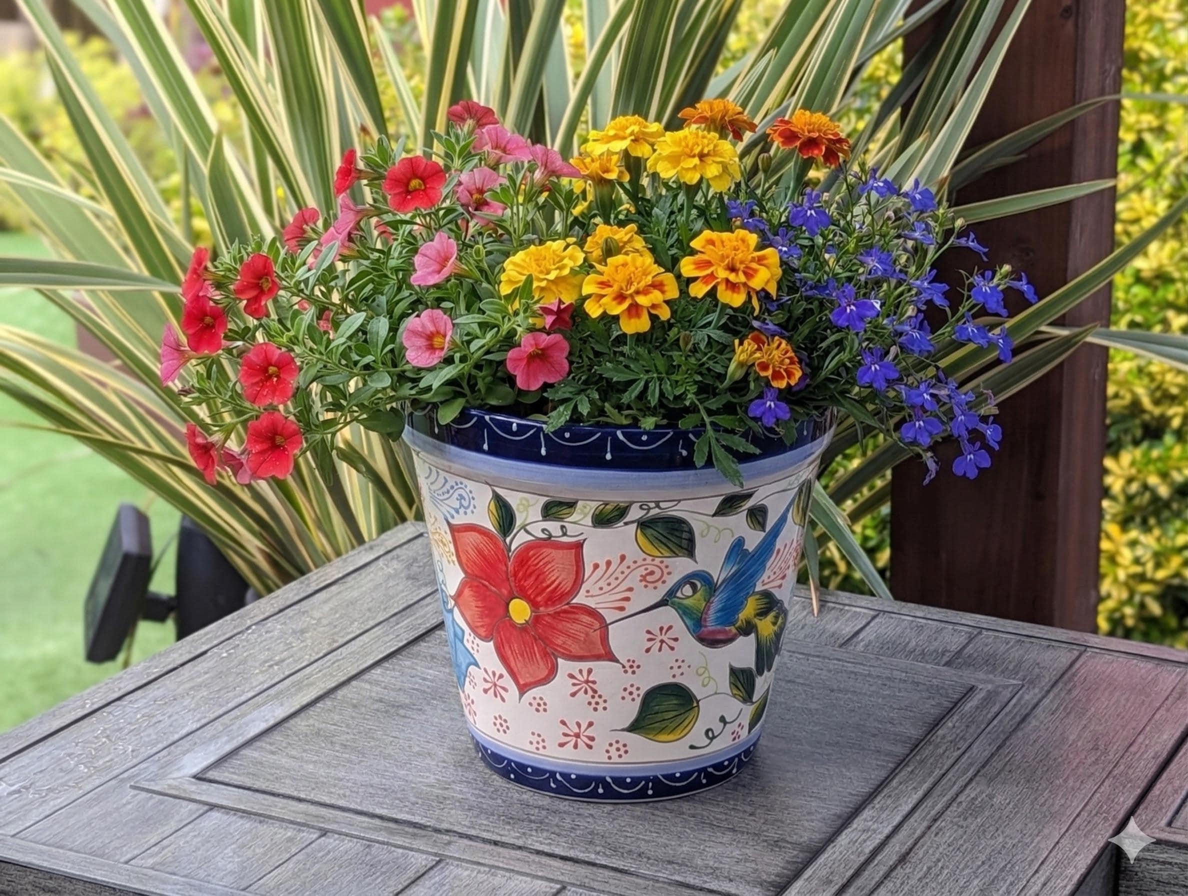Hummingbird Planter, Hand-painted Mexican Ceramic Flower Pot in 4