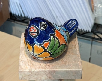 Birdie Home Decor, Talavera Pottery, Bird Statue, Small Bird Decor, Colorful Bird Art