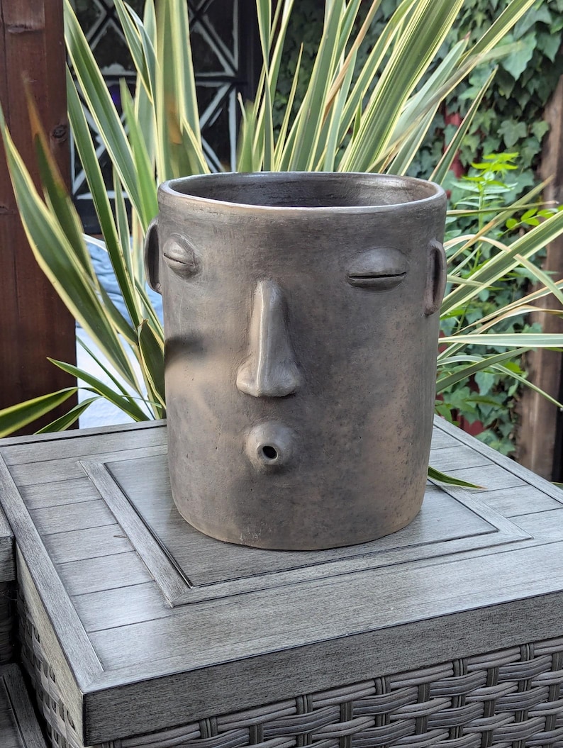 Smoked Big Face Planter & Whistler Flower Pot, Handmade Mexican Pottery of Atzompa Mexico, Home Decor  Indoor Outdoor Decor, Substantial Plant Potby luv2brd.etsy.com