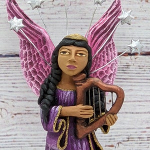 Angel Harpist | Angel Musician Statue is Handmade Original Mexican Folk Art from Oaxaca | Collectible Figurine is Heavenly Choir Member #6