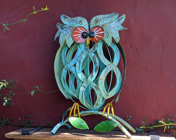 Rustic Owl Garden Decor, Metal Owl Statue, Outdoor Decoration, Porch or