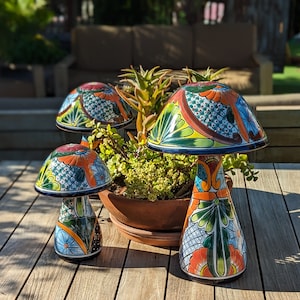 Mushroom Garden Decor & Yard Art | Ceramic Talavera Pottery is Unique Home Decor | 3 Toadstools Handmade in Mexicool