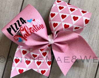 Valentine's Day cheer bow - Valentine's Day cheer bows - pizza is my valentine - valentine cheer bow - Valentine's Day Cheer Bows