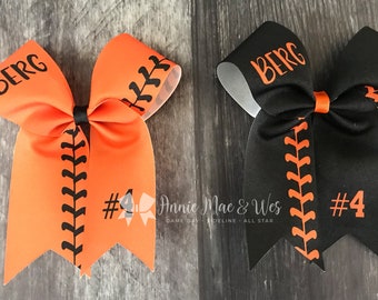 Softball bow - softball bows - long tail softball bow - collegiate style bow - 2.25" ribbon bow - orange softball bow