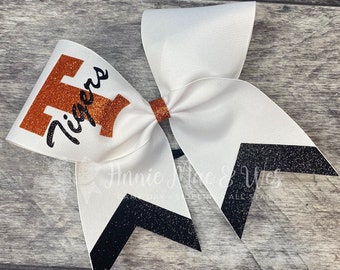 White Cheer Bows - Your choice of 2 glitter colors