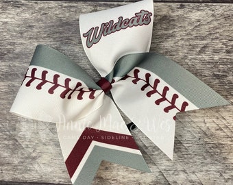 Softball Bow  - White bow with your choice of 2 accent colors