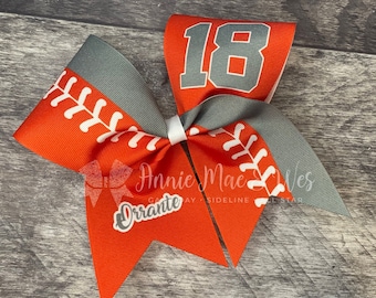 Softball team cheer bow - your choice of colors - shown in burnt orange and gray