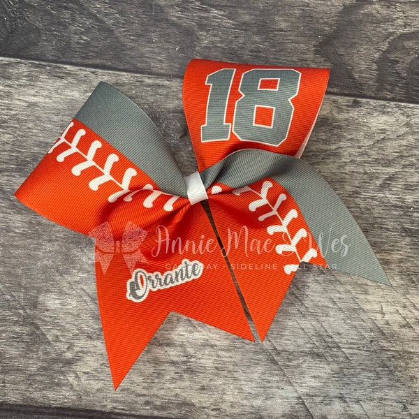 Softball team cheer bow - your choice of colors - shown in burnt orange and gray