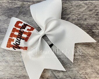 White Cheer Bows - Your choice of 2 glitter colors