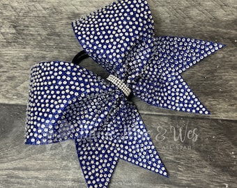 Ready to Ship Royal Blue Glitter Cheer bows with Crystal Rhinestones