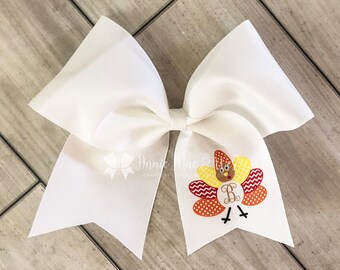 Monogrammed thanksgiving bow - turkey cheer bow - thanksgiving monogram bow