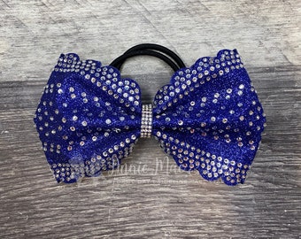 Cheer Bow - Tailless Scalloped Cheer Bows - White Rhinestone Cheer Bow - White Glitter Rhinestone Cheer Bow - Competition Bow - Bling Cheer