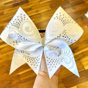 Glitter and Rhinestone Cheer Bow - White bow with your choice of glitter and rhinestones