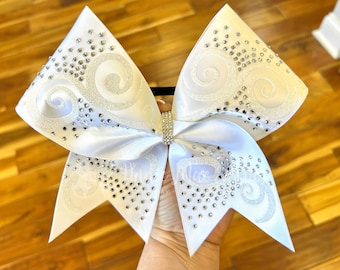 Glitter and Rhinestone Cheer Bow - White bow with your choice of glitter and rhinestones