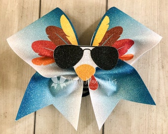 Turkey Thanksgiving Cheer Bow - Thanksgiving cheer bows - Thanksgiving cheer bow - Turkey Cheer bow