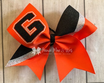 Orange Black and Silver Team Cheer Bows - Glitter Team Cheer Bows - Orange and Black - Orange and Silver