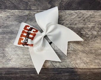 White Custom Team Cheer Bows - White Bow with your choice of 2 glitter colors