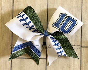 Dark Green and Blue Glitter  Softball team cheer bow - softball cheer bow - team cheer bows - softball bows - senior cheer bows